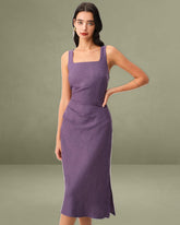 Purple Square Neck Slip Midi Dress
