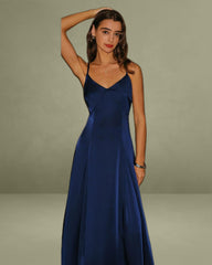 Navy A-Line Slip Maxi Dress