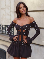 ELYSHA MINI DRESS CHOC POLKA DOT