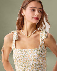 Yellow Floral Shirred Slip Midi Dress