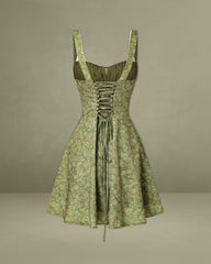 Green Floral Ruched Mini Slip Dress