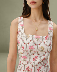 Floral Square Neck A-Line Slip Mini Dress