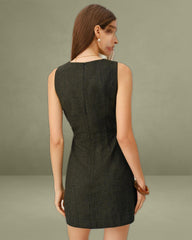 Dark Green V Neck Sleeveless Mini Dress