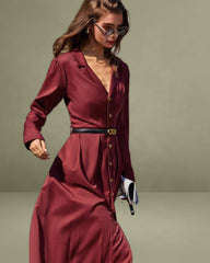 Wine Red Ruched A-Line Midi Dress