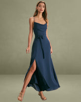 The Navy Cowl Neck Cutout Back Maxi Dress