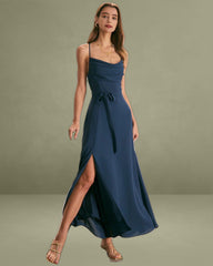 The Navy Cowl Neck Cutout Back Maxi Dress