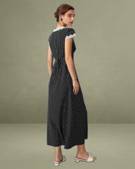 Black Polka Dot Lace Trim Maxi Dress