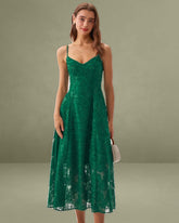 Green Floral Shirred Slip Midi Dress