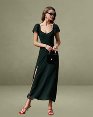 Black Sweetheart Neck Chiffon Maxi Dress