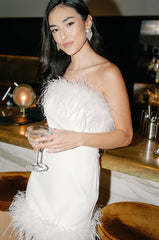 Ellapink Crepe + Feathers Mini Dress | Made To Order