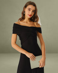 Black One-Shoulder A-Line Midi Dress