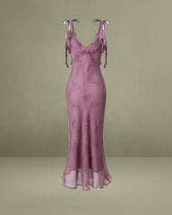 Purple Floral Ruffled Tie-Strap Midi Dress