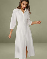 White A-Line Button Midi Dress