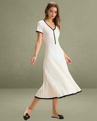 Women's White Contrasting Sweater Midi Dress