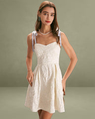 The Off White Jacquard Tie Strap Mini Dress
