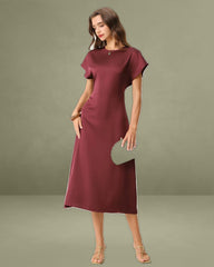 Red Cowl Sleeve A-Line Midi Dresses