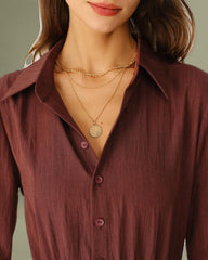 Brick Red A-Line Pleated Mini Dress