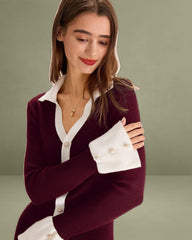 Wine Red Contrasting Sweater Dress
