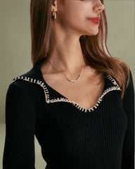 The Black Contrast Stitch Sweater Mini Dress