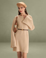 Beige Drop Shoulder Sweater Mini Dress
