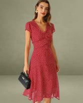 Red Polka Dot Cap Sleeve Midi Dress