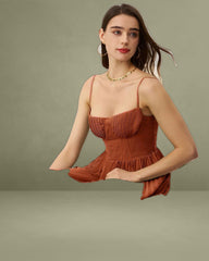 Caramel Sweetheart Neck Flowy Slip Maxi Dress