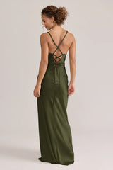 Ellapink Satin Dress | Ready To Ship | Deep Olive