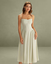 Green Square Neck Pocket Slip Midi Dress