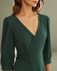 Green Wrap A-Line Mini Dress