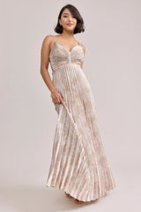 Ellapink Satin Pleated Floral Print Dress | Made To Order