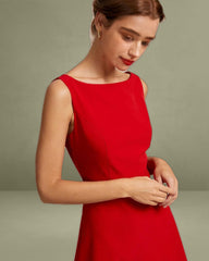 The Red Boat Neck High Waisted Mini Dress