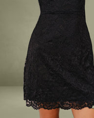 Black Lace Bell Sleeve A-Line Mini Dress