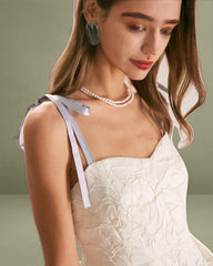 The Off White Jacquard Tie Strap Mini Dress