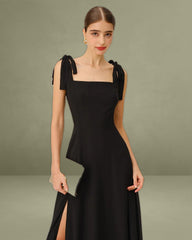 Black Chiffon Tie Strap Maxi Dress