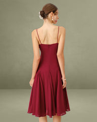 Red Chiffon A-Line Slip Midi Dress