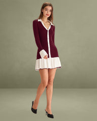 Wine Red Contrasting Sweater Dress