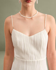 The Wave Textured Pearl Strap Midi Dress