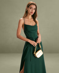 Green Cowl Neck Cutout Back Maxi Dress