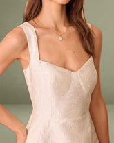 White Sweetheart Neck Jacquard Midi Dress