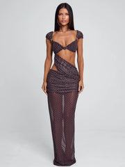 EULALIE MAXI DRESS BROWN POLKA DOT