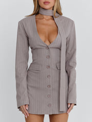 Ellapink REHNEE BLAZER GREY PINSTRIPE