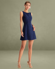Blue Polka Dot Sleeveless Cut Out Mini Dress
