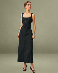 The Black U Neck Tie Back Sleeveless Maxi Dress