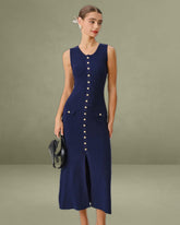 Blue U Neck Sleeveless Sweater Dress