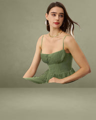 Green Sweetheart Neck Flowy Slip Maxi Dress