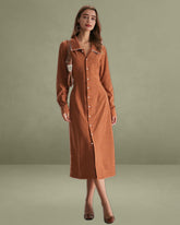 Caramel Belted A-Line Midi Dress