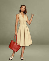 Apricot Button Sleeveless Midi Dress