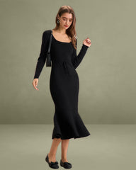 Women's Black Square Neck Mermaid Sweater Maxi Dress