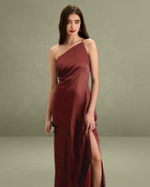 Red One-shoulder Satin Maxi Dress