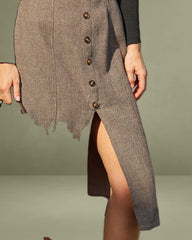 Brown A-Line Sleeveless Slit Midi Dress